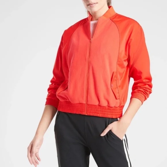 Athleta Zion Microfleece Full Zip Bomber Jacket Torch Red Size XS - Picture 1 of 11
